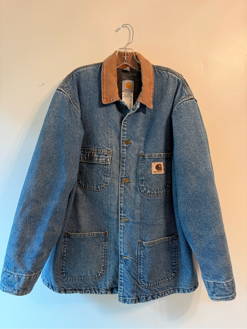 Carhartt Denim Work Chore Jacket with Corduroy Collar Blanket Lined C59 DST